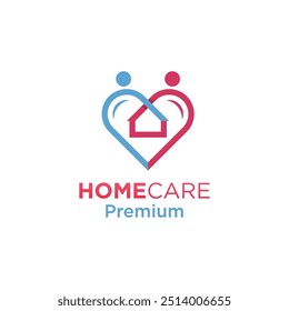 House care and happy family home logo design with love symbol modern vector illustration.