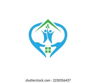 House Care And Happy Family House Logo Design With Love Symbol Vector Template.