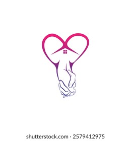 House care logo template.Heart house icon, lovely home, hand holding house with heart