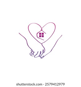 House care logo template.Heart house icon, lovely home, hand holding house with heart