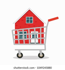 House in a cart. Flat vector illustration.