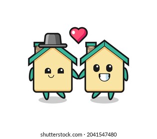 house cartoon character couple with fall in love gesture , cute design