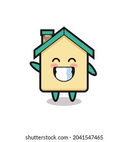 house cartoon character doing wave hand gesture , cute design