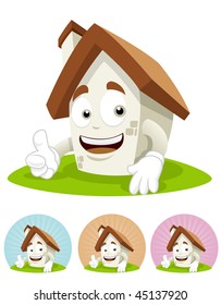 House cartoon character illustration smiling  while  his right thumb up