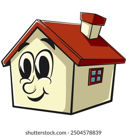 house cartoon character mascot retro vector design, work of hand drawn