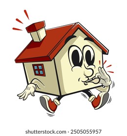 house cartoon character mascot retro vector design is blowing the whistle, work of hand drawn