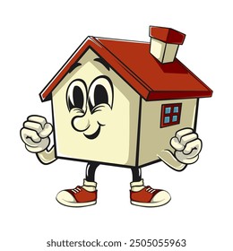 house cartoon character mascot retro vector design be healthy and strong enough to become a champion, work of hand drawn