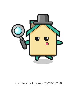 house cartoon character searching with a magnifying glass , cute design