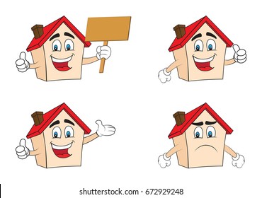 House Cartoon With Face, Hands And Expressions