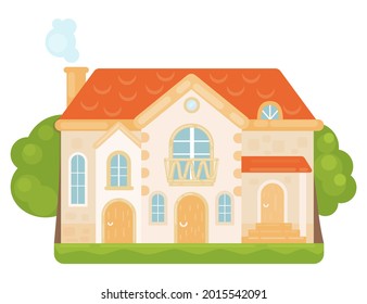 House in cartoon flat style. Simple home. Vector illustration of modern cottage.
