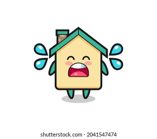 house cartoon illustration with crying gesture , cute design