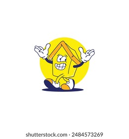 House Cartoon Mascot Character. house background. Vector illustration on white background.