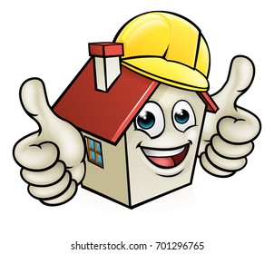 A house cartoon mascot character wearing construction site hard hat