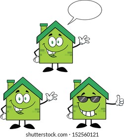 House Cartoon Mascot Characters. Set Vector Collection 7