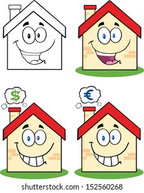 House Cartoon Mascot Characters. Set Vector Collection 1