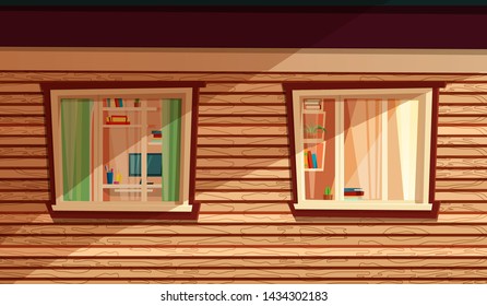 House cartoon outside concept with windows on a building, multistory apartment. Vector illustration. Architecture, networking, advertising, promotion, web background.