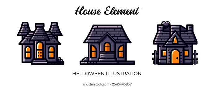 Casa de dibujos animados conjunto Paquete. Ilustración de Halloween. Horror y elemento espeluznante. Creado en aplicaciones basadas en Vector. Ajuste para el Anuncio, cartel, símbolo, fondo, ropa, cubierta.