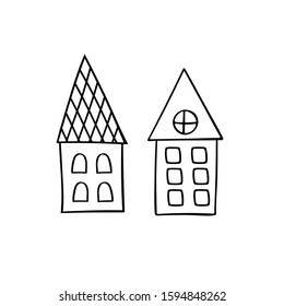 House in cartoon style. Cute vector illustration on a white background. Suitable for children's coloring books, educational posters and didactic material.