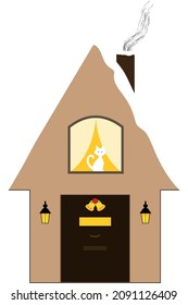 house cat bell christmas happy snow lamp villa wood chimney smoke curtain