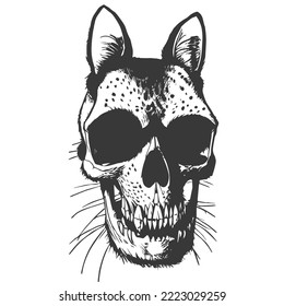 House cat skull cartoon hand drawn vector logo black and white
