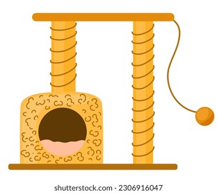 Haus für Katzen. Katzenturm, Kratzpfosten. Haustier-Geschäft. Vektorgrafik einzeln auf weißem Hintergrund.