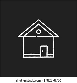 House chalk white icon on black background. Home front. Building exterior. Residential construction. Real estate. Private suburb property. Modern cottage. Isolated vector chalkboard illustration