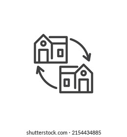 House change line icon. linear style sign for mobile concept and web design. Home replace outline vector icon. Symbol, logo illustration. Vector graphics
