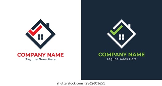 House Check Home Logo Concept icon sign symbol Element Design. Tick, Checkmark, Mortgage, building, Realtor, Real Estate Logotype. Vector illustration logo template