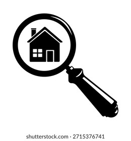 House Check with Magnifying Glass Vector Icon black