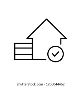 House with check mark icon. Accept house outline symbol. Mortgage linear sign. Vector isolated on white