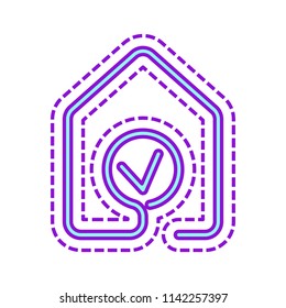 house with check mark icon. line style. Colored sketch with dotted border on white background