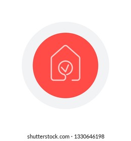 house with check mark icon. line style. Icon in colored circle with gray bold border. Web button, modern flat design