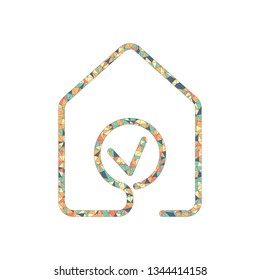 house with check mark icon. line style. Colored mosaic with polygons