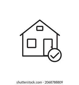 house with check mark Vector black line