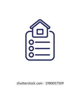 house and checklist line icon on white