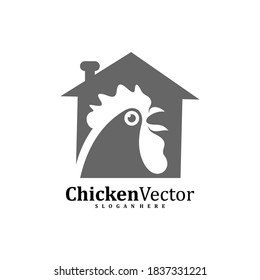 House Chicken logo design vector template, Rooster illustration, Symbol icon