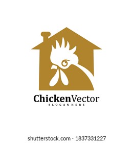 House Chicken logo design vector template, Rooster illustration, Symbol icon