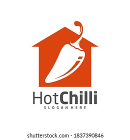 Plantilla vectorial de diseño de logotipo House Chili, Ilustración de chile rojo, icono de símbolo