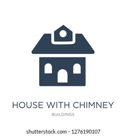 house with chimney icon vector on white background, house with chimney trendy filled icons from Buildings collection, house with chimney vector illustration
