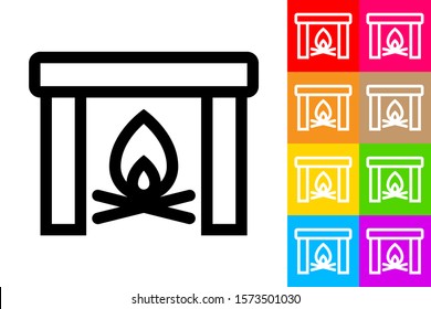 House Chimney. Line Icon With Different Color Background.