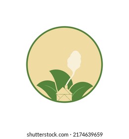 House with chimney, smoke from pipe. Ecology, bio energy concept. Concept and modern design of real estate and city building logo template.