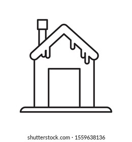 house with chimney and snow design vector illustration thick line