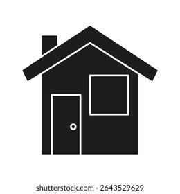 House With Chimney Solid Icon. Residential Building, Home Ownership, And Real Estate Silhouette Symbol. Architecture And Housing Concept. Isolated Vector Illustration.