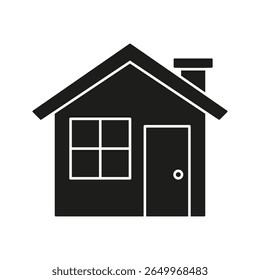 House With Chimney Solid Icon. Residential Building, Home Ownership, And Real Estate Silhouette Symbol. Property Investment And Housing Market. Isolated Vector Illustration.