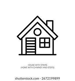House with Chimney and Steps Icon