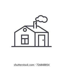 house with chimney vector line icon, sign, illustration on background, editable strokes
