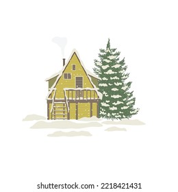 House with Christmas Decor. Winter Season. Vector.