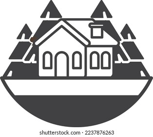 house and christmas tree illustration in minimal style isolated on background