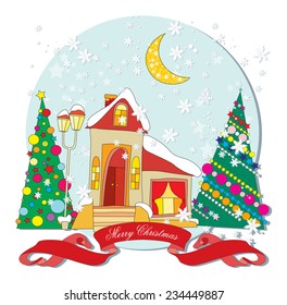 House with  Christmas trees