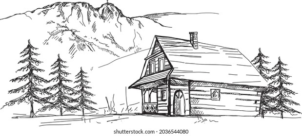 house, christmas, winter, snow, trees, illustration, landscape, holydays, vector file, construction, village, nature, scene, icony, architecture, bora, comic, bungalow, season, decoration, night, rura